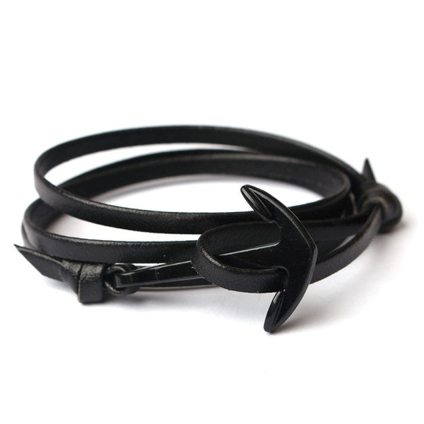 GIANTTO LEGACY COLLECTION BLACK ANCHOR & LEATHER BRACELET