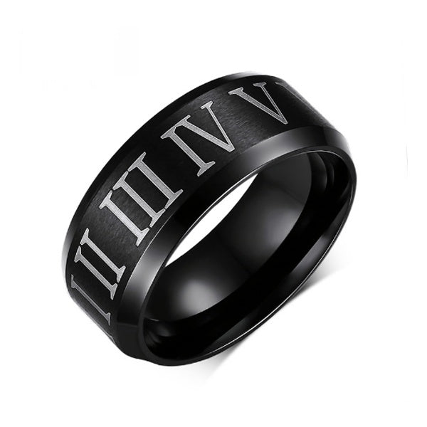 GIANTTO LEGACY COLLECTION BLACK STEEL ROMAN NUMERAL RING