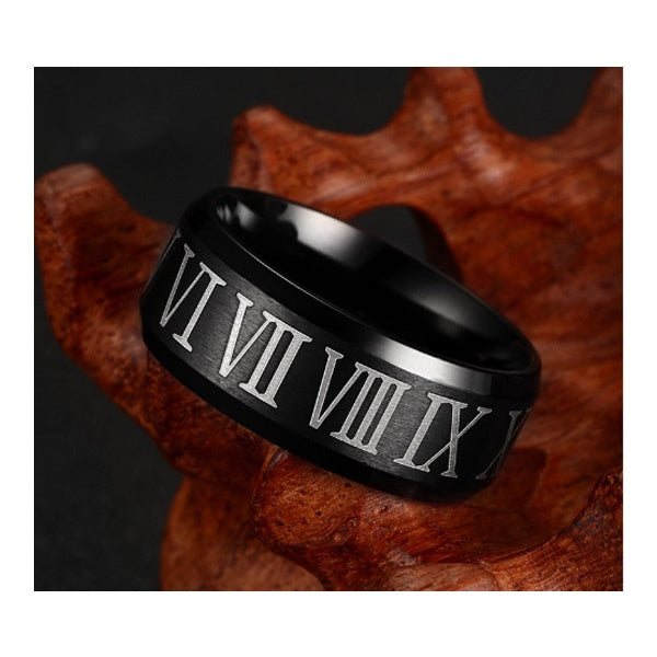 GIANTTO LEGACY COLLECTION BLACK STEEL ROMAN NUMERAL RING