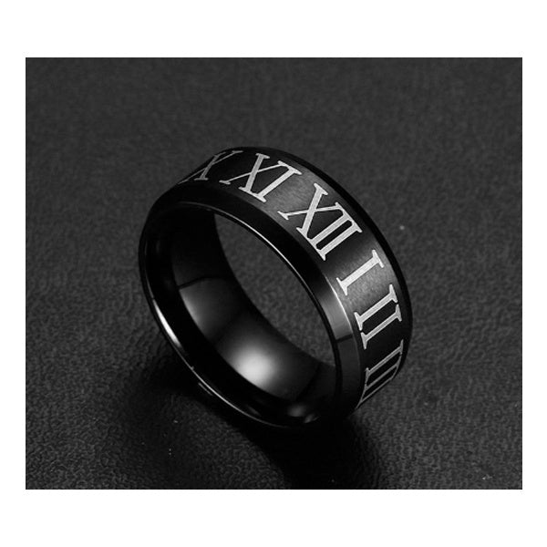 GIANTTO LEGACY COLLECTION BLACK STEEL ROMAN NUMERAL RING