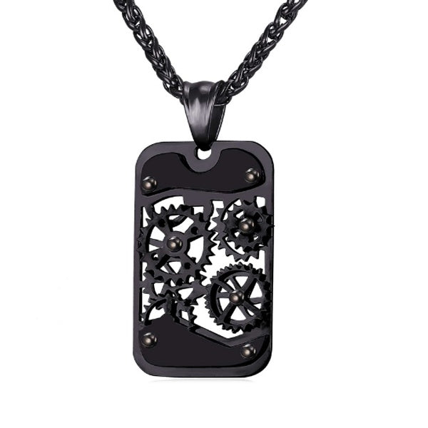GIANTTO LEGACY COLLECTION STEEL WATCH GEAR DOG TAG PENDANT & CHAIN