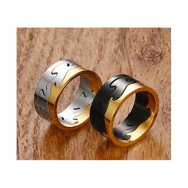 GIANTTO LEGACY COLLECTION BLACK &YELLOW STEEL 2TONE PUZZLE RING