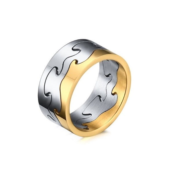 GIANTTO LEGACY COLLECTION SILVER & YELLOW STEEL 2TONE PUZZLE RING