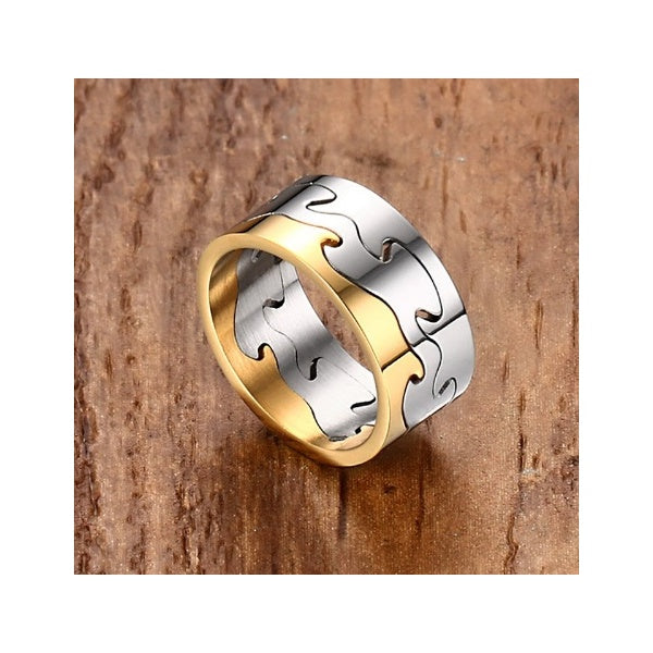 GIANTTO LEGACY COLLECTION SILVER & YELLOW STEEL 2TONE PUZZLE RING