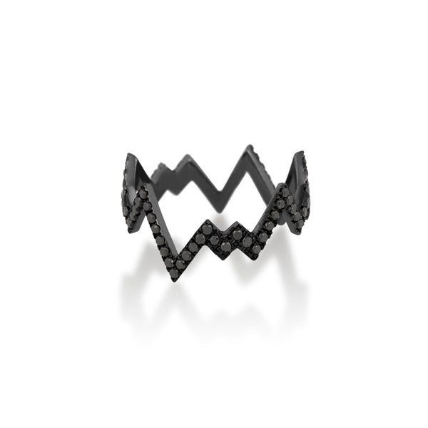 Gold Black Diamond Zig Zag Ring