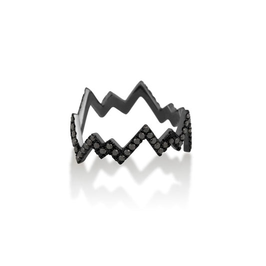 Gold Black Diamond Zig Zag Ring