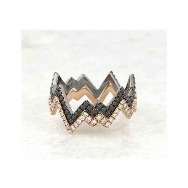 Gold Black Diamond Zig Zag Ring