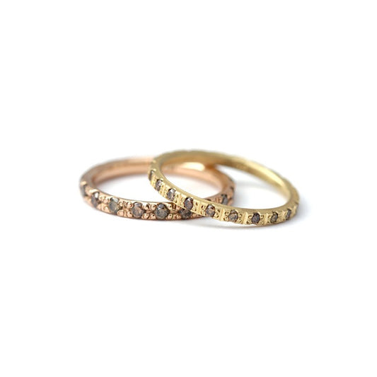 Wedding Band Hand Set With Champagne Diamonds In Solid Gold.