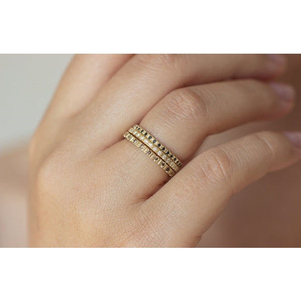 Wedding Band Hand Set With Champagne Diamonds In Solid Gold.