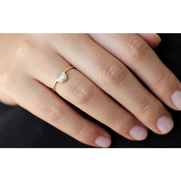 Half-moon diamond ring in 14k solid gold.