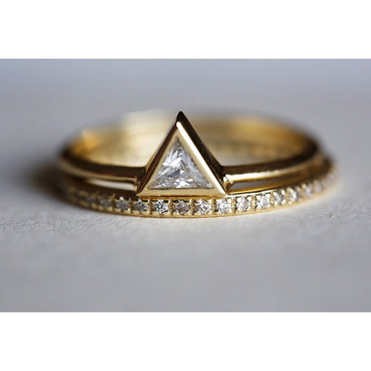Diamond Ring Set with 0.20 Carat Trillion Cut Diamond Band + Full Eternity Diamond Ring.