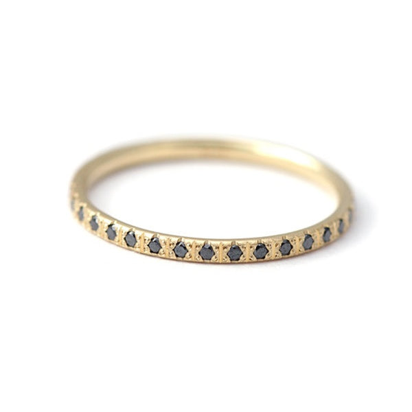 Full Black Diamond Eternity Ring In Solid Gold.