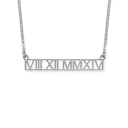14k Solid Gold Roman Numeral Bar Necklace