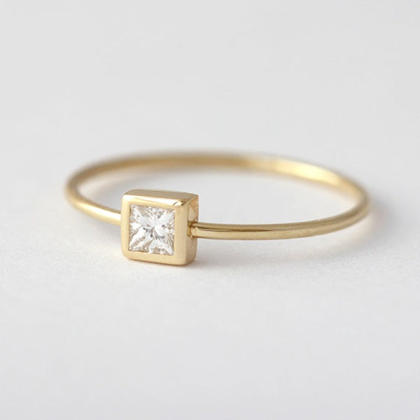 Bezel Set Solitaire Princess Cut Ring