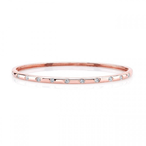 14KT SOLID GOLD SPACED HALF DIAMOND BANGLE BRACELET