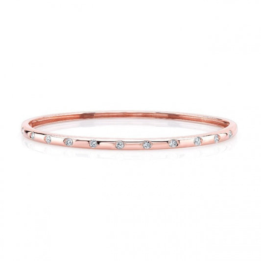 14KT SOLID GOLD SPACED HALF DIAMOND BANGLE BRACELET