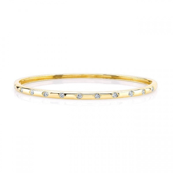 14KT SOLID GOLD SPACED HALF DIAMOND BANGLE BRACELET