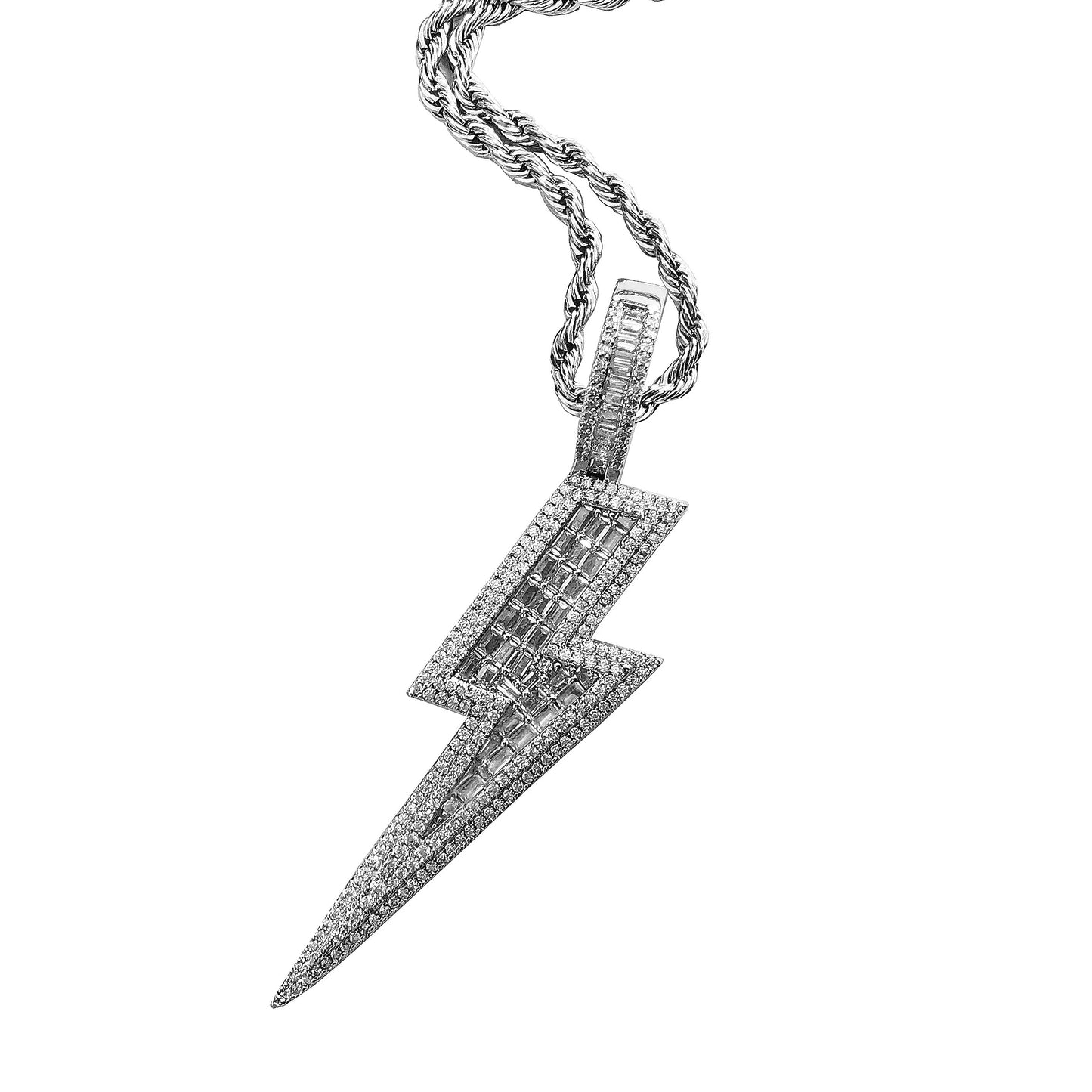 BAGUETTE LIGHTNING BOLT PENDANT AND CHAIN