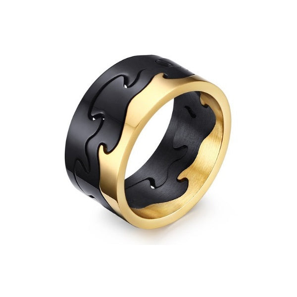 GIANTTO LEGACY COLLECTION BLACK &YELLOW STEEL 2TONE PUZZLE RING