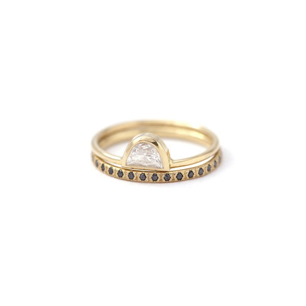 Half-moon diamond ring in 14k solid gold.