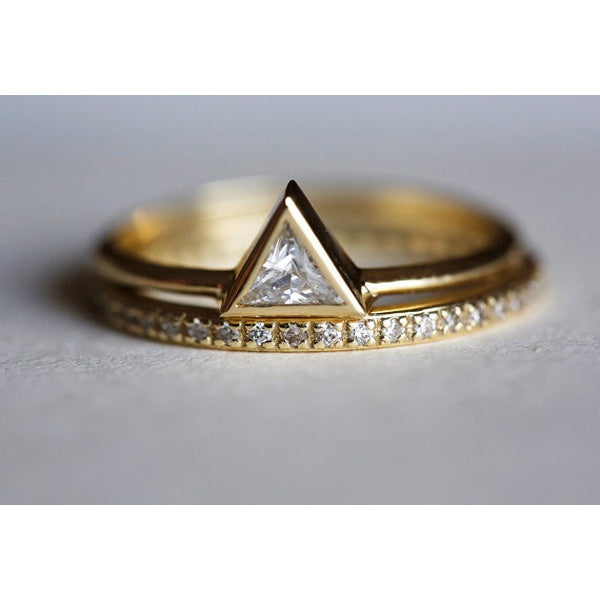 Diamond Ring Set with 0.20 Carat Trillion Cut Diamond Band + Full Eternity Diamond Ring.