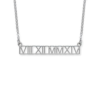 14k Solid Gold Roman Numeral Bar Necklace