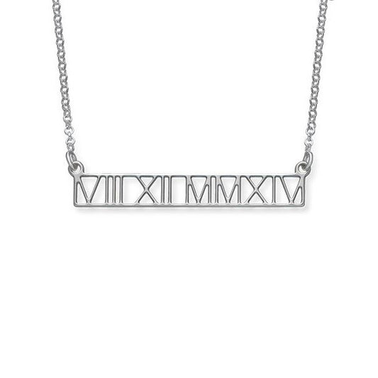 14k Solid Gold Roman Numeral Bar Necklace