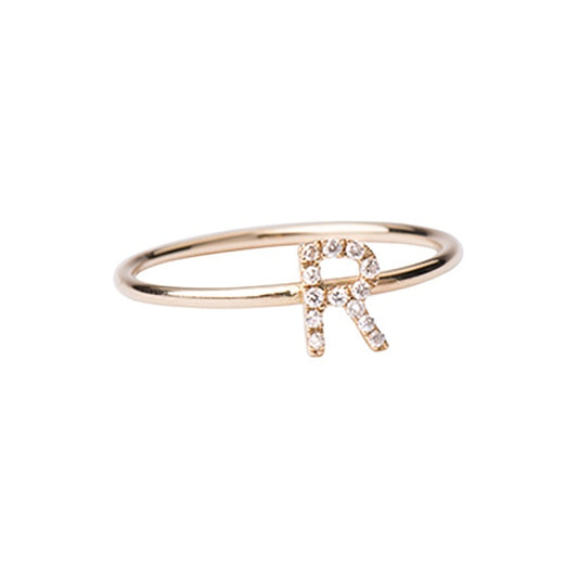 Initial Diamond Ring 14k Solid Gold