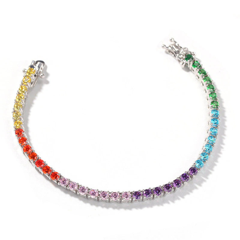 RIZILIA Bracciale Tennis Multicolore Con Strass Rotondi - Placcato Oro 18K - Regalo Eleganza
